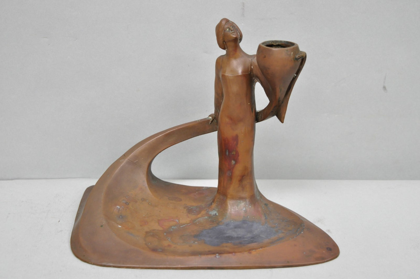 Antique Art Nouveau Austrian Bronze Woman Figural Sculpture Candlestick Holder