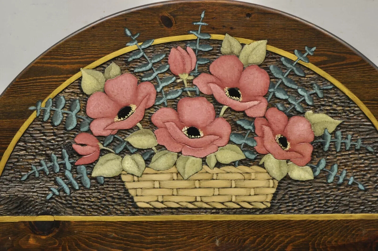 Country French Hand Carved Pine Flower Bouquet Wall Art Panel Plaque - a Pair