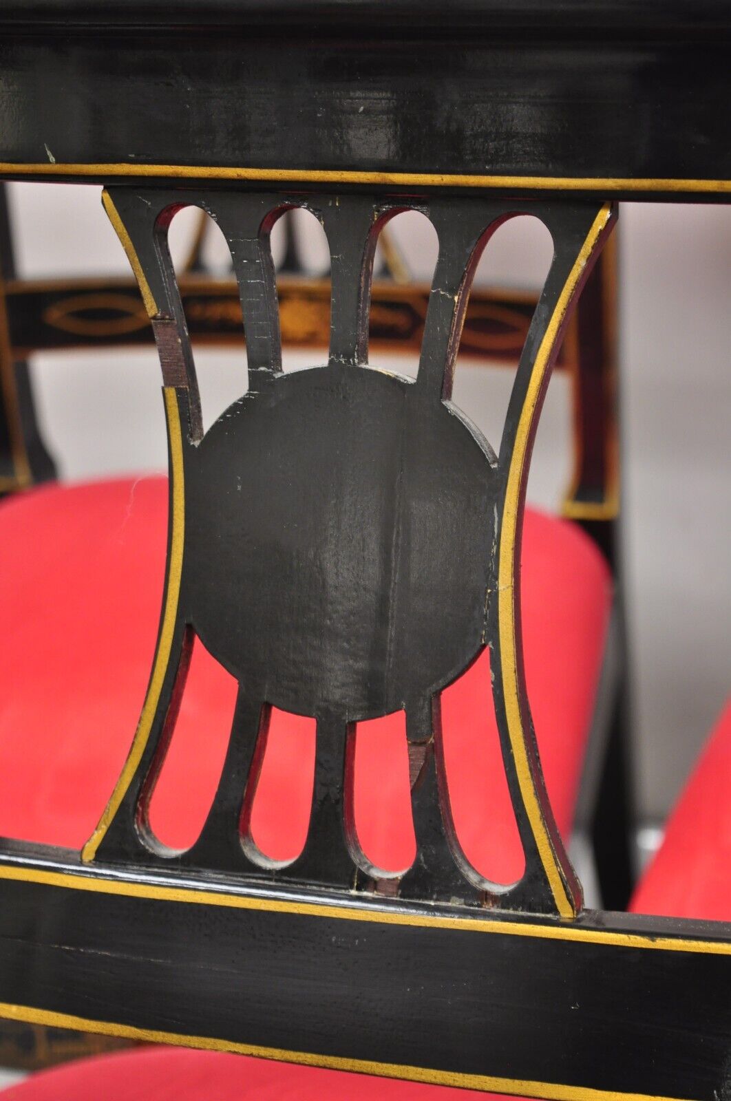 Union National Chinoiserie English Regency Black Painted Dining Chair - Set of 6