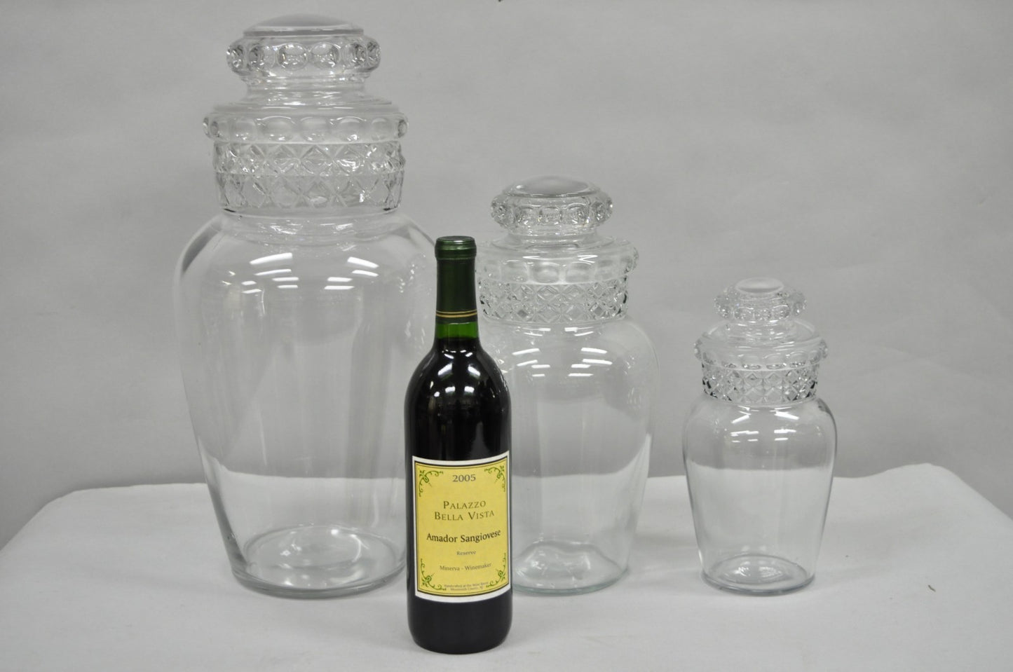 Vintage Tiffin Dakota Glass Apothecary Candy Jars Graduating Szs - 3 Pc Set