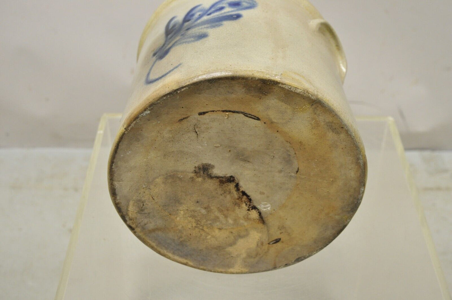 Antique Stoneware Two Gallon Crock with Cobalt Blue Slip Trailed Floral Design