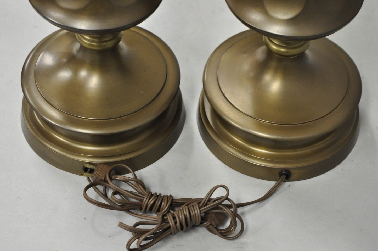 Vintage French Empire Patinated Bronze Brass Column Table Lamps by Wildwood Pair