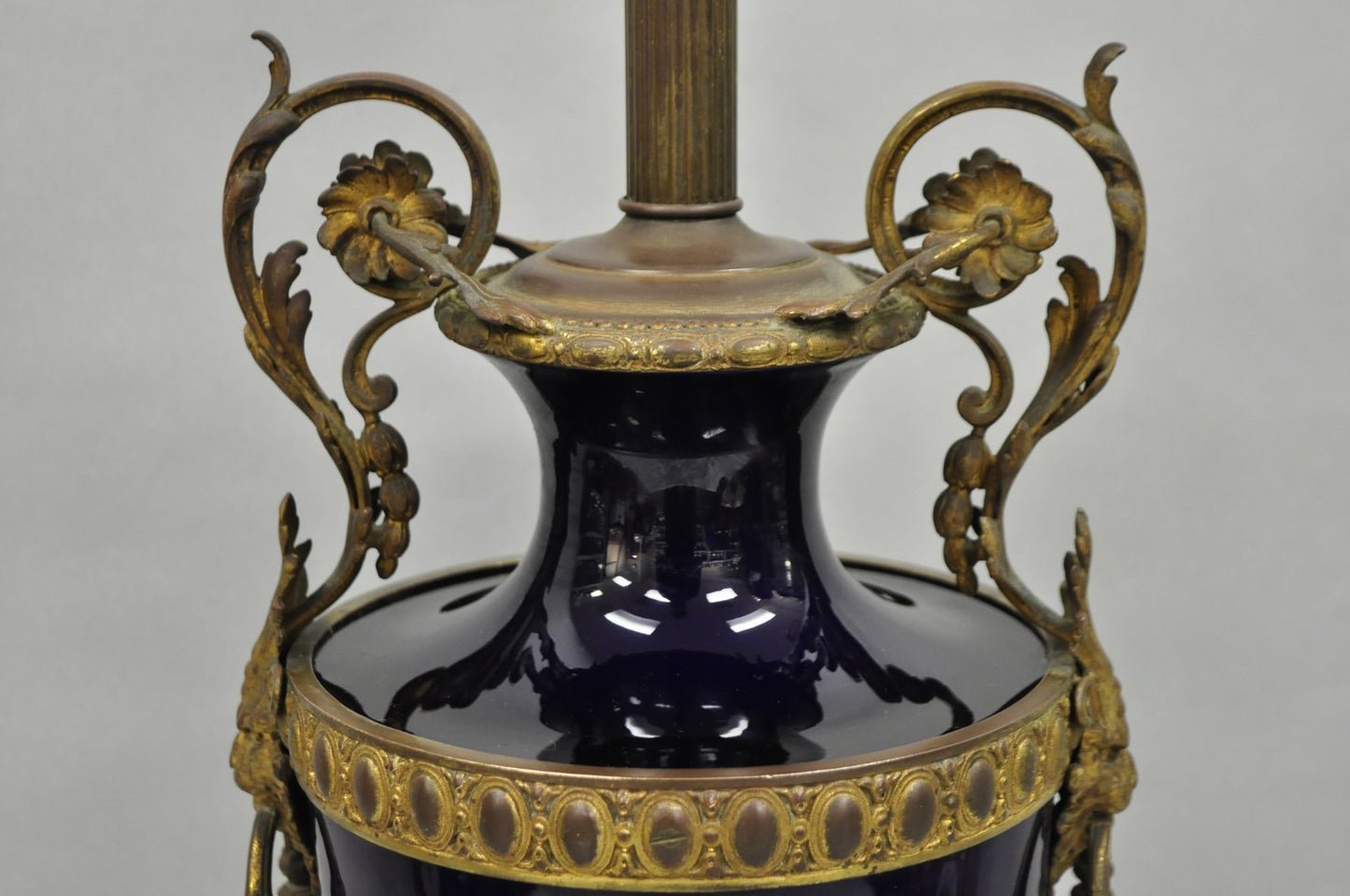 Antique French Empire Cobalt Blue Porcelain Figural Gilt Bronze Urn Table Lamp