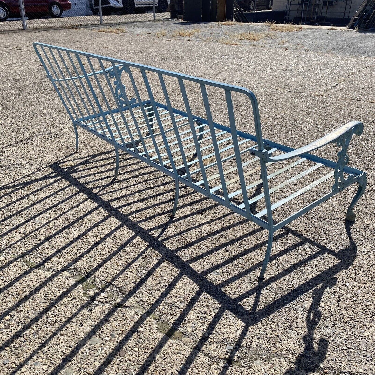 Vintage Molla Cast Aluminum Victorian Style Blue Painted Garden Patio Sofa