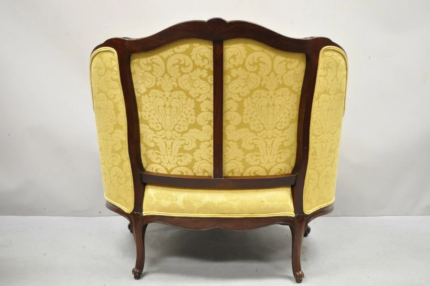 French Louis XV Style Gold Upholstered Wide Seat Lounge Chair Settee Bergere