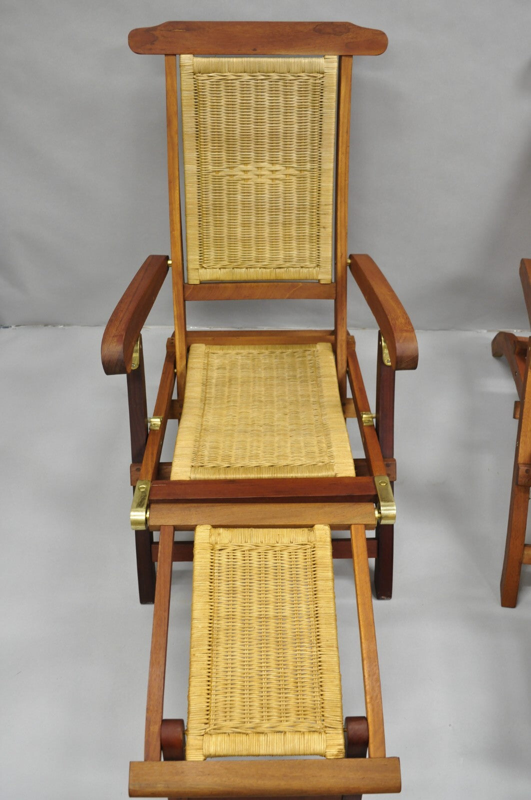 Park Royal British Colonial Hardwood & Wicker Plantation Folding Deck Chair Pair