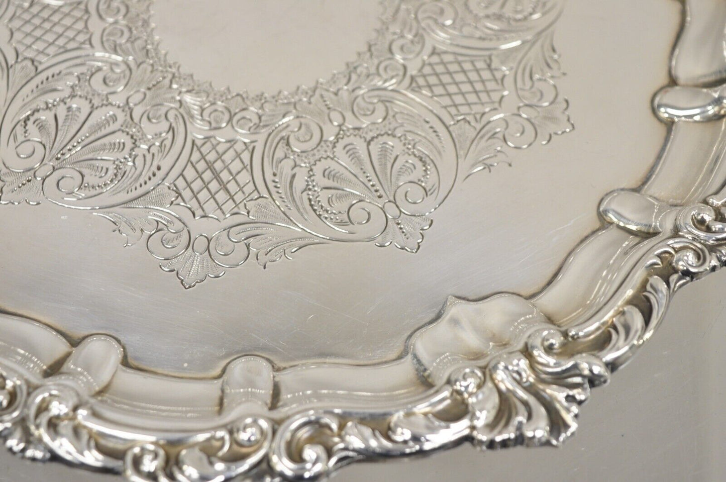 Vintage English Sheffield Silver Plated 10" Round Serving Platter Tray