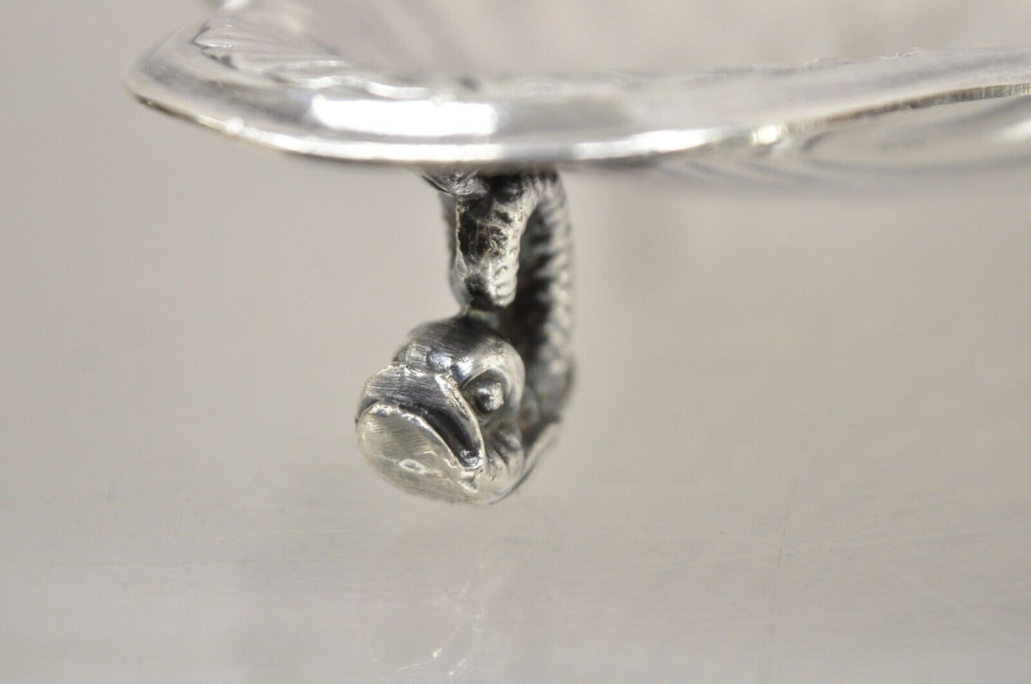 Vintage English Victorian Silver Plated Clam Shell Trinket Dish On Dolphin Feet