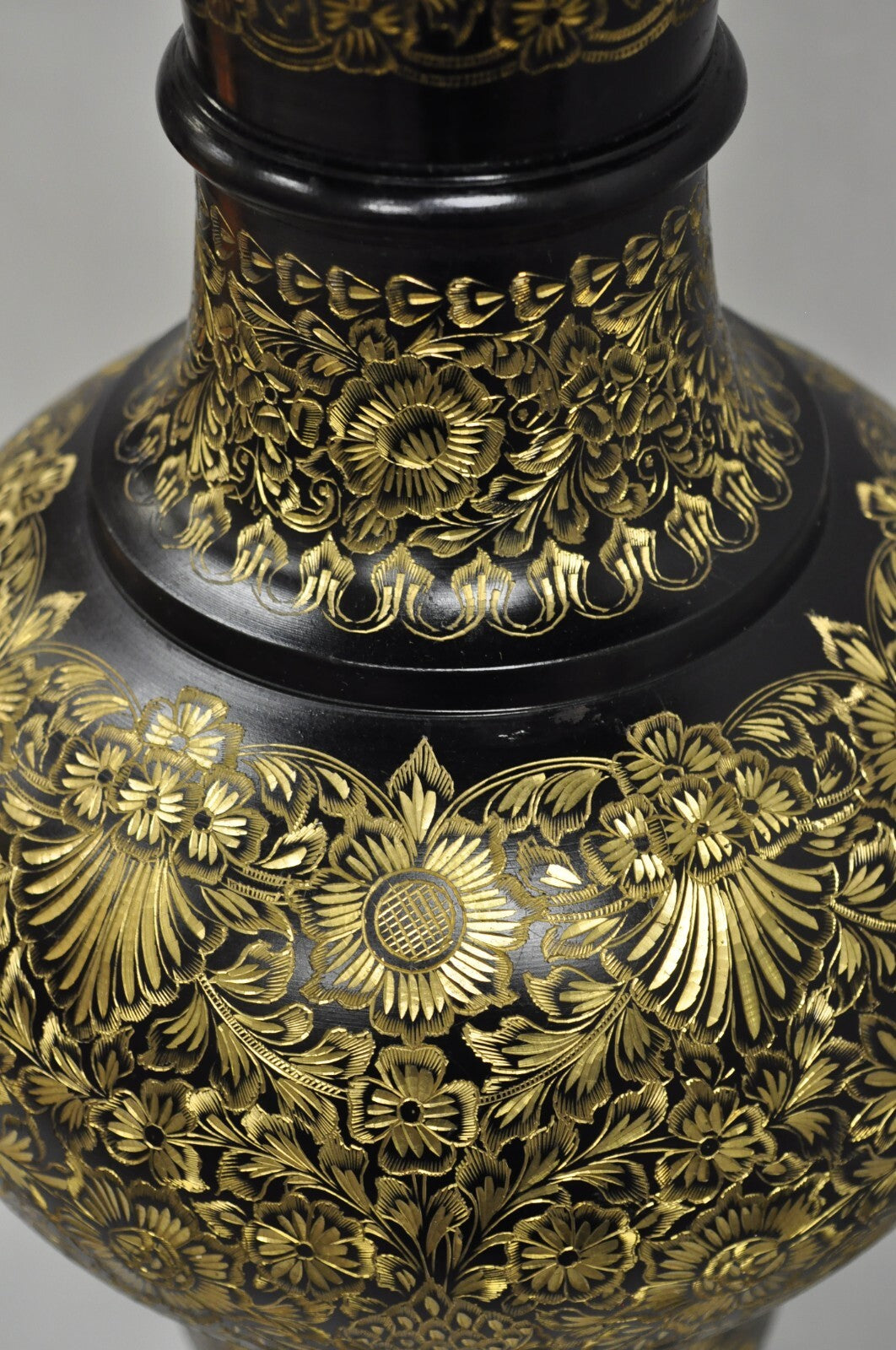 Vintage Syrian Anglo Indian Ornate Floral Etched Brass Tall Table Lamp