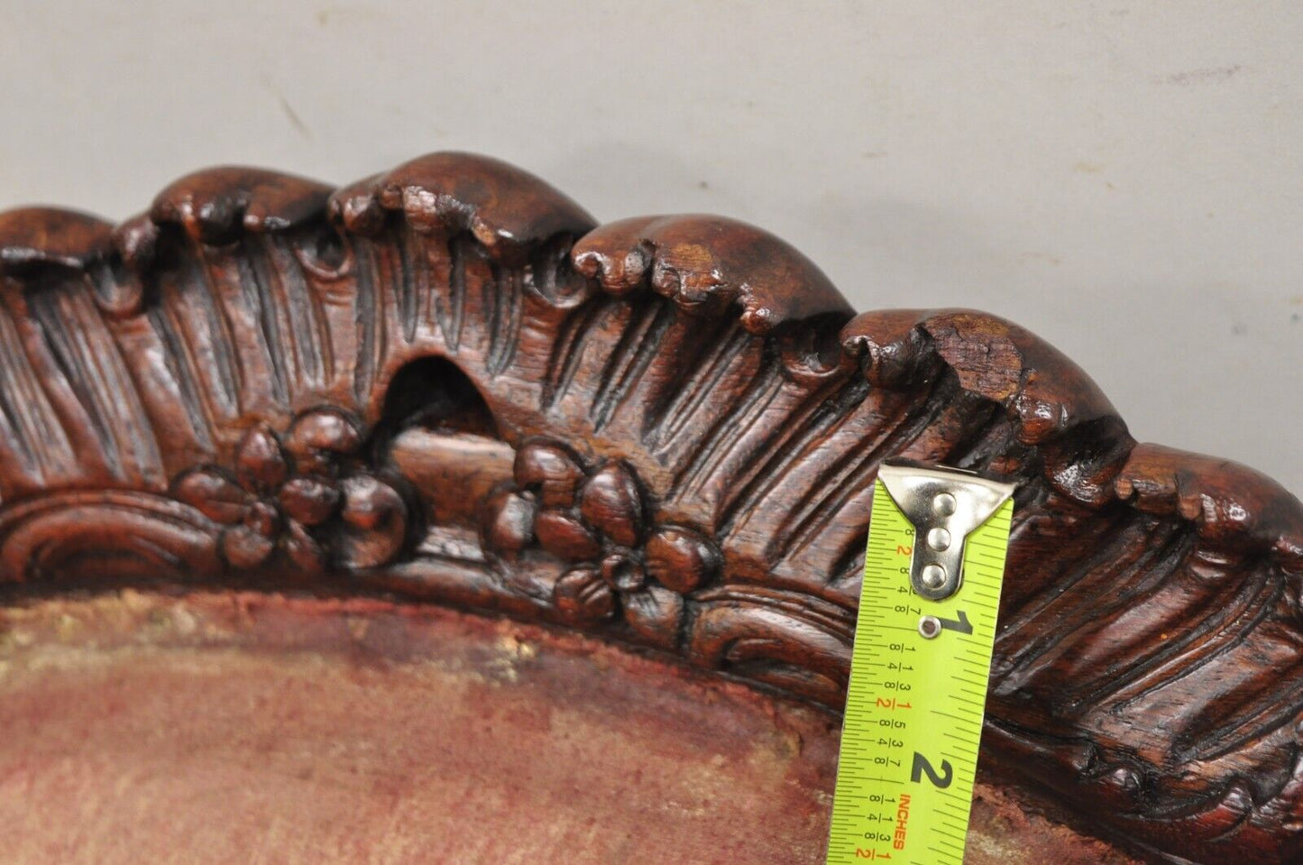 Antique French Art Nouveau Carved Mahogany Bergere Club Lounge Arm Chair