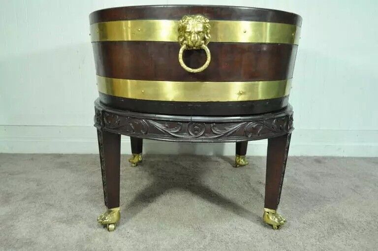 19th Century George III Style Mahogany and Brass Wine Cooler Cellarette on Stand
