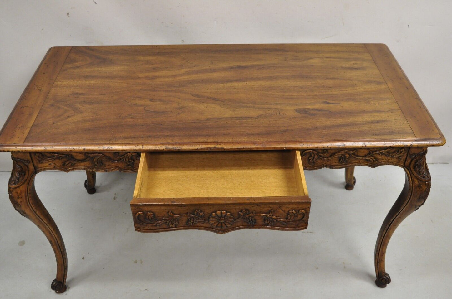 Vintage John Widdicomb French Country Carved Walnut Writing Desk with Drawer