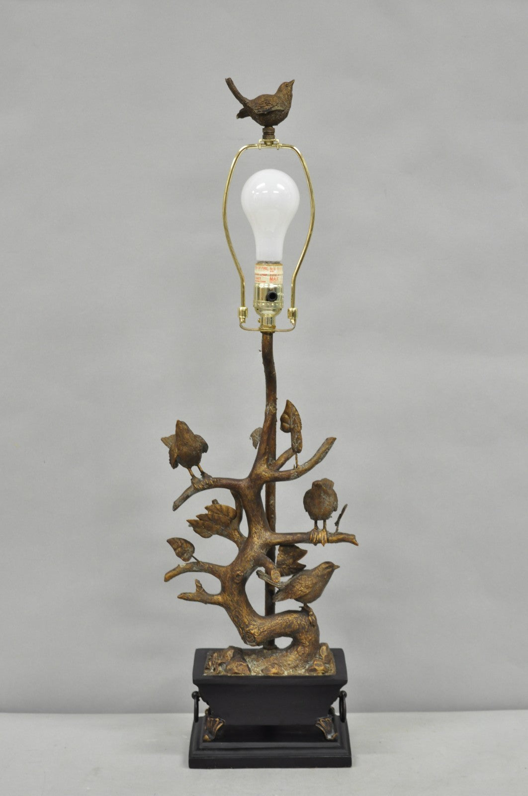 Contemporary Chinoiserie Style Bronze Finish Metal Birds on Branch Table Lamp