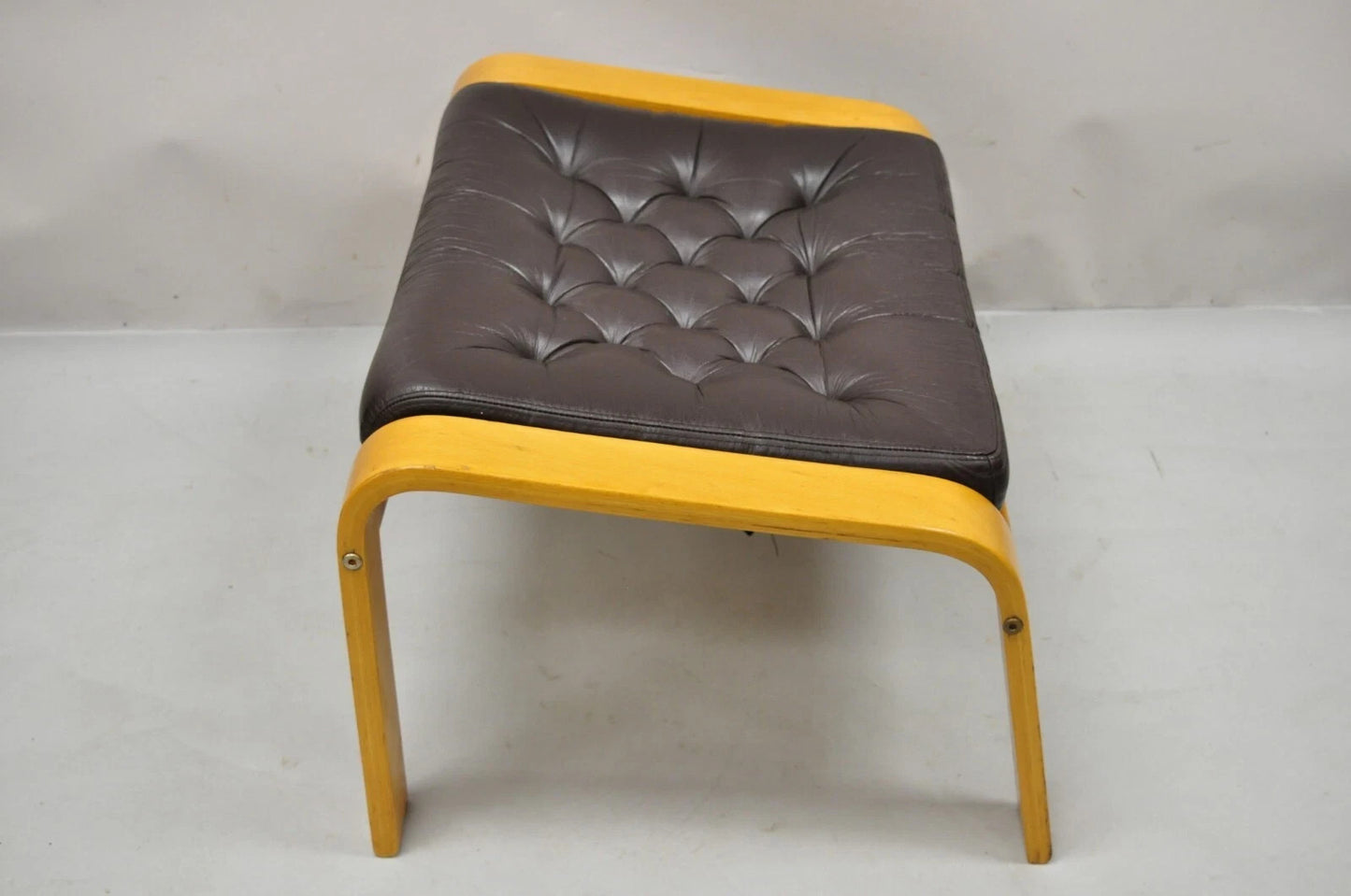 Vintage Noboru Nakamura Poang for Ikea Bentwood Brown Leather Footstool Ottoman
