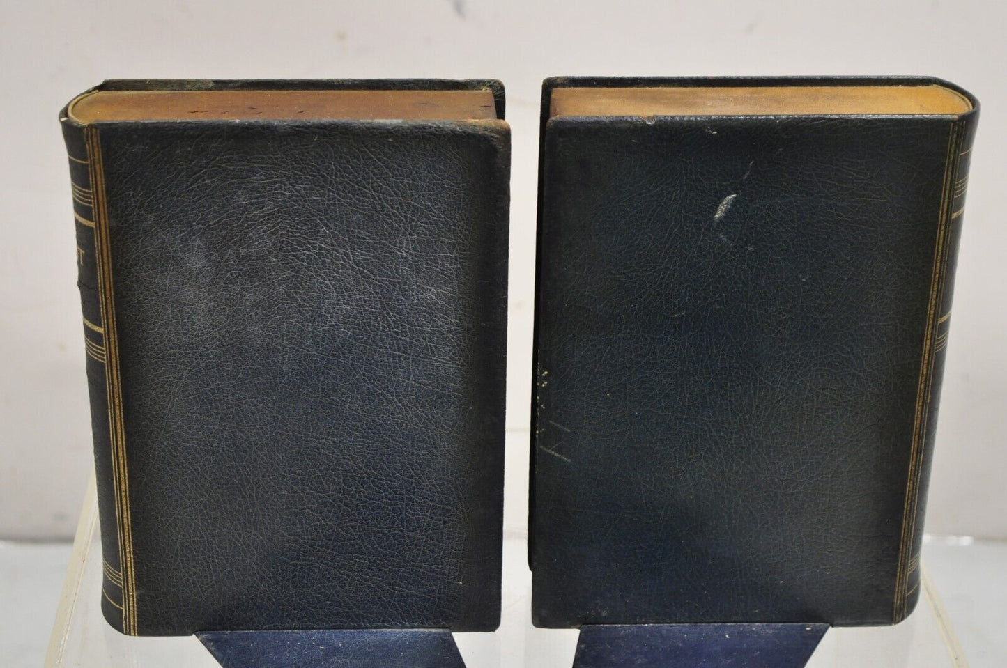 Vintage Italian Green Leather Bound "Patent Law" Faux Book Bookends (C) - Pair