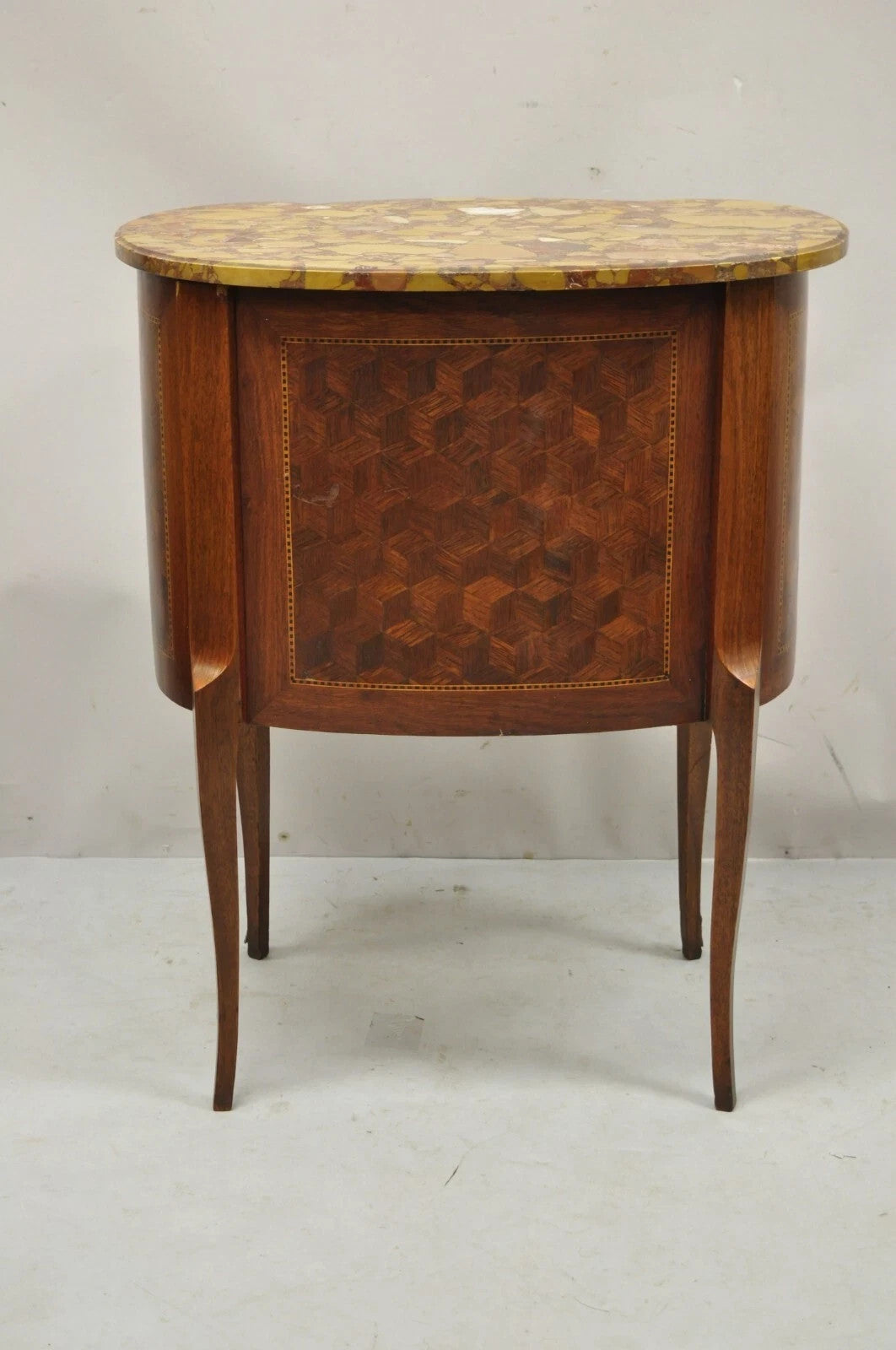 Antique French Louis XV Style Marble Top Bombe Commode Nightstand Side Table