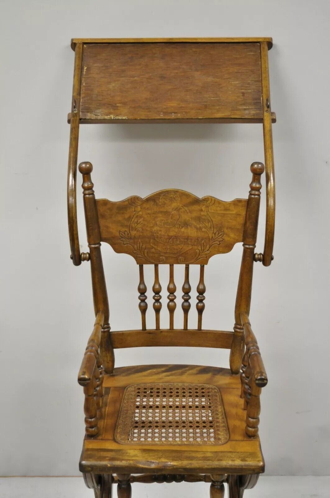 Antique Victorian Oak Convertible Pressed Back High Chair Baby Stroller
