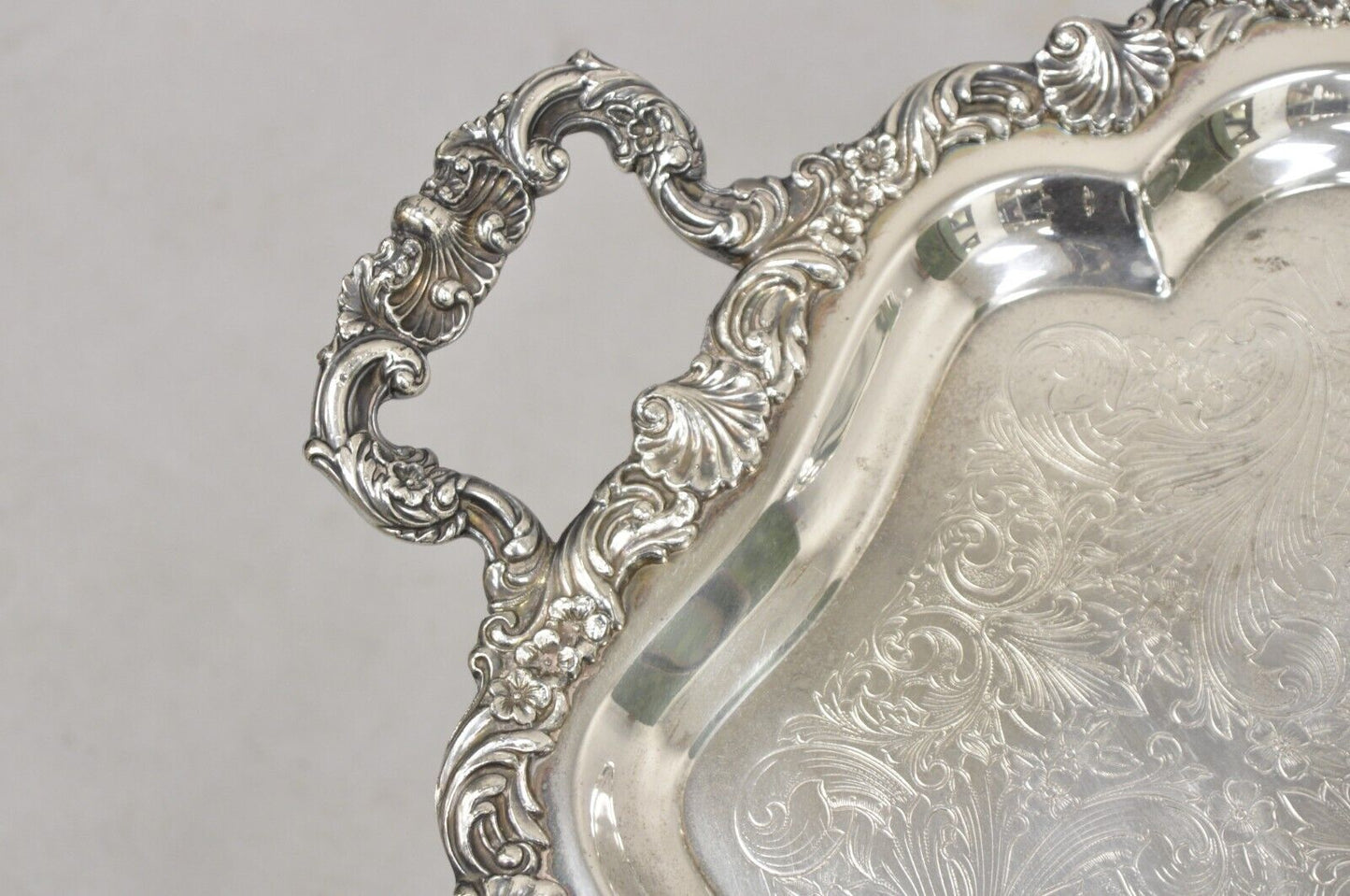 Vintage Loveland Rose Victorian Silver Plated Twin Handle Serving Platter Tray