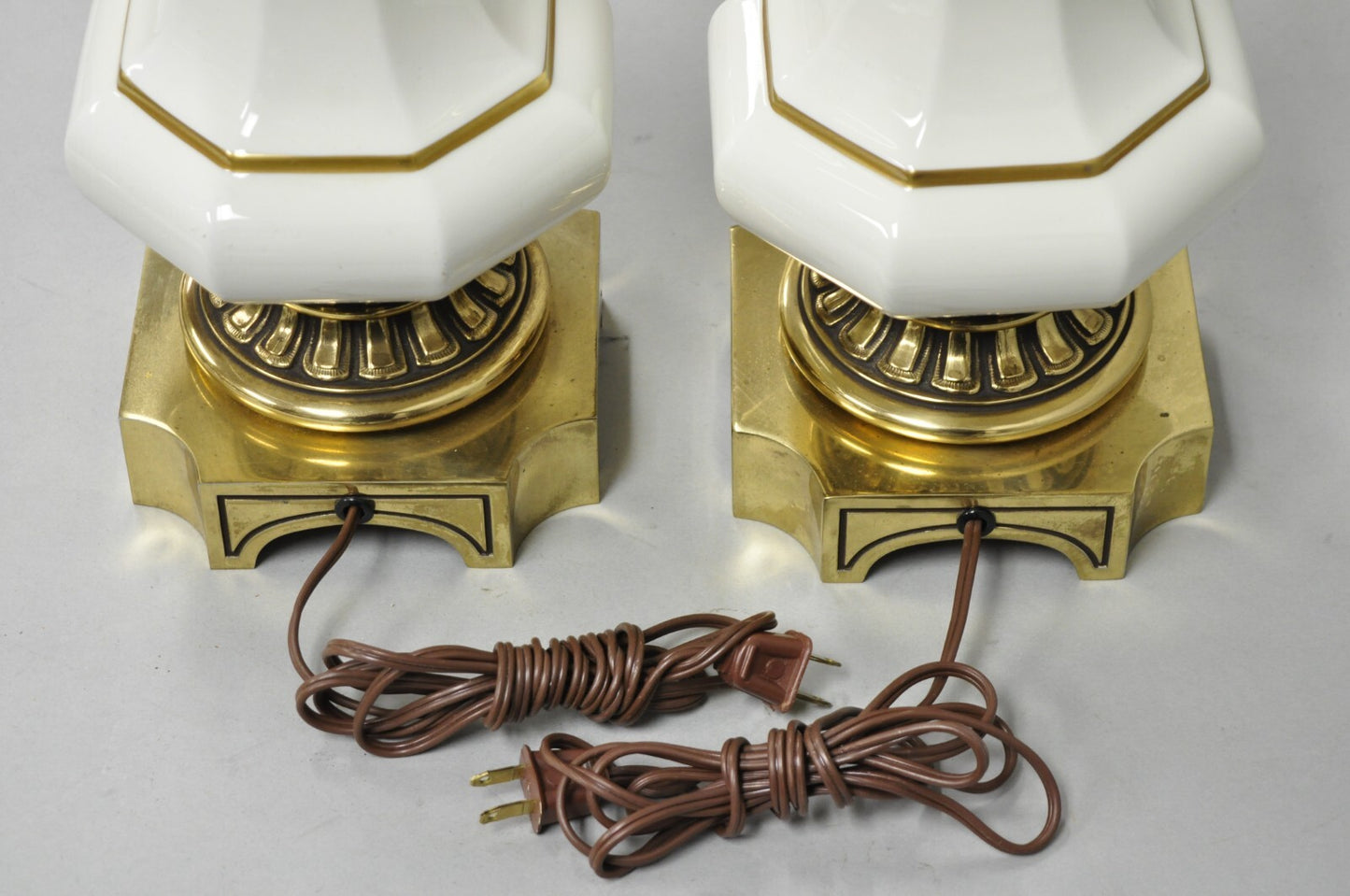 Vintage Stiffel Empire Style Burnished Brass & Porcelain Table Lamps (A) - Pair