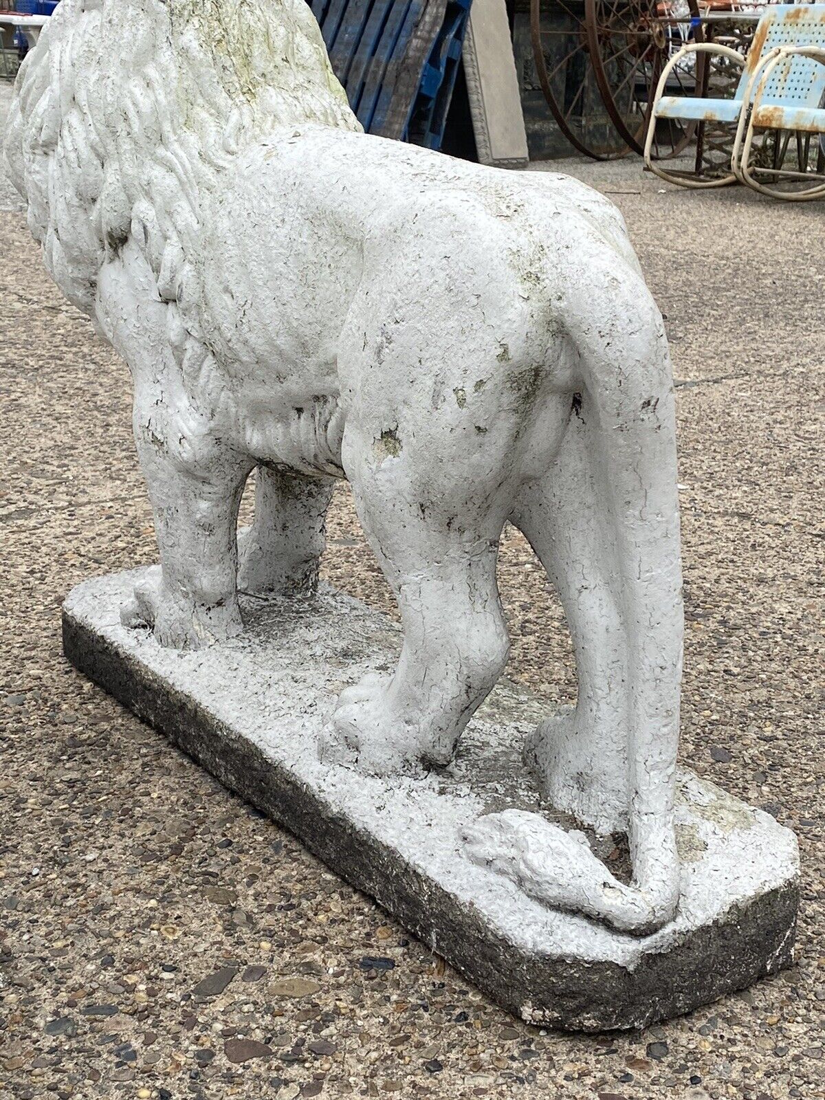 Large Vintage Classical Style Standing Lion Cement Guardian Garden Statue - Pair