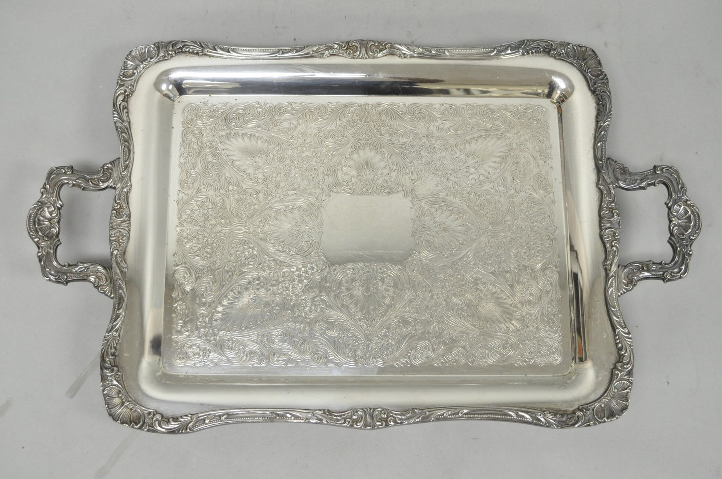 Vintage WM Rogers 290 Silver Plated Twin Handle Footed Bar Serving Platter Tray