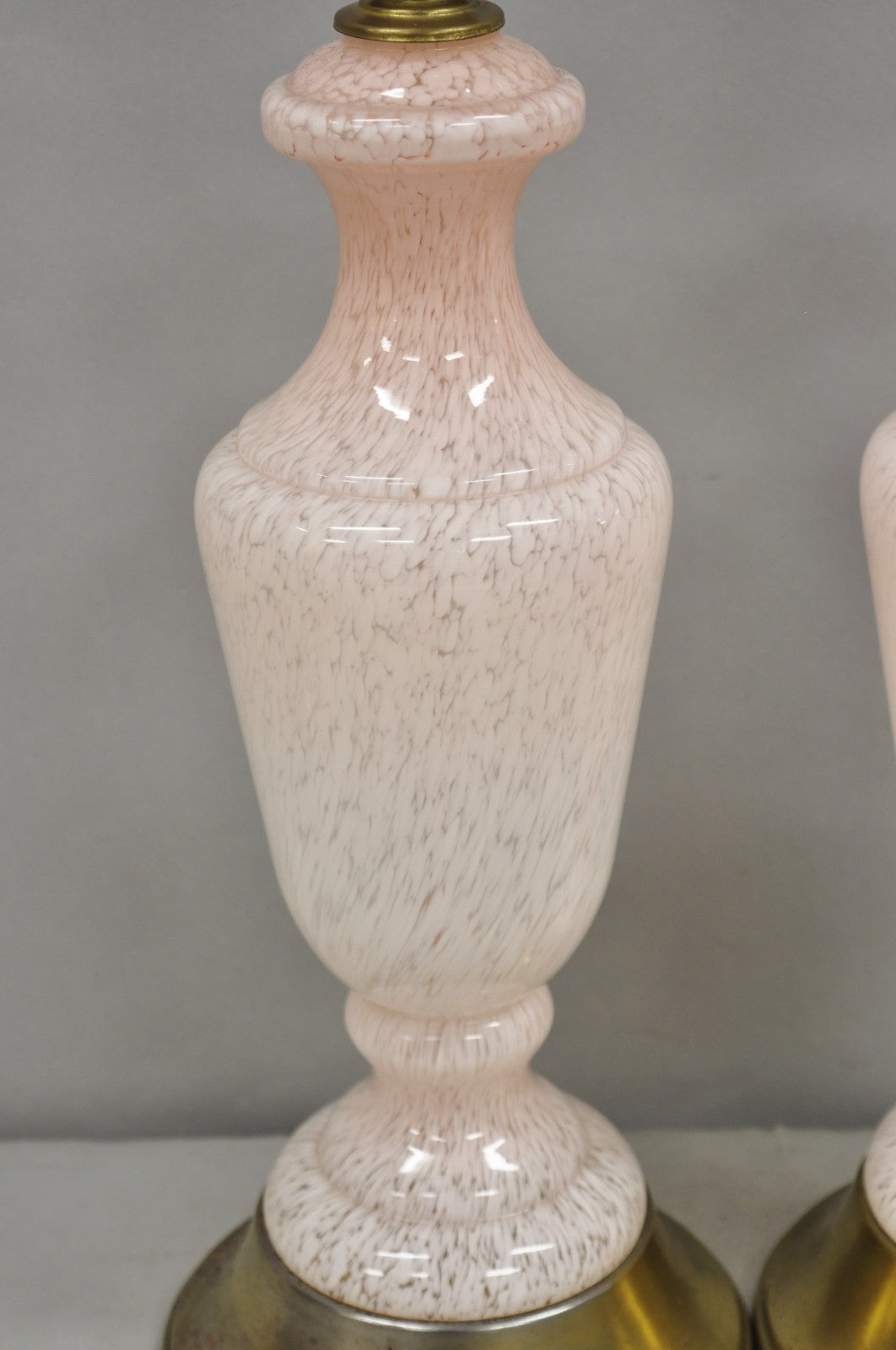Vintage Mid Century Modern Italian Murano Glass Speckled Pink Table Lamps a Pair
