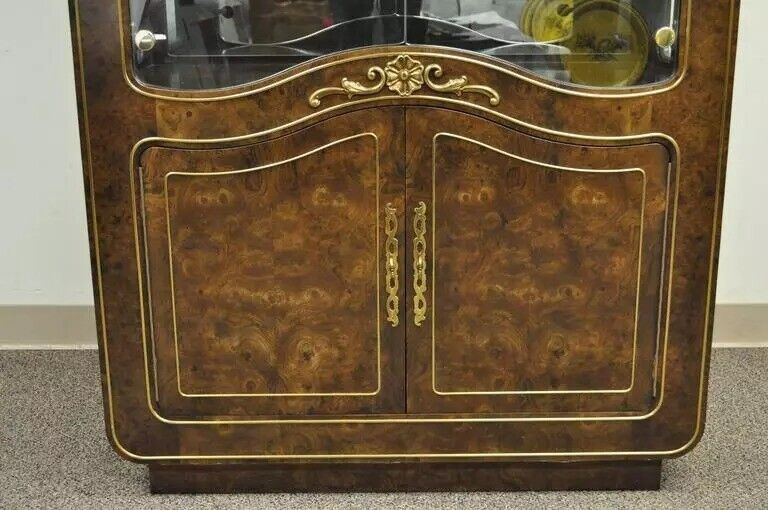 Mastercraft Amboyna Burl Wood French Hollywood Regency Curio Display Cabinet