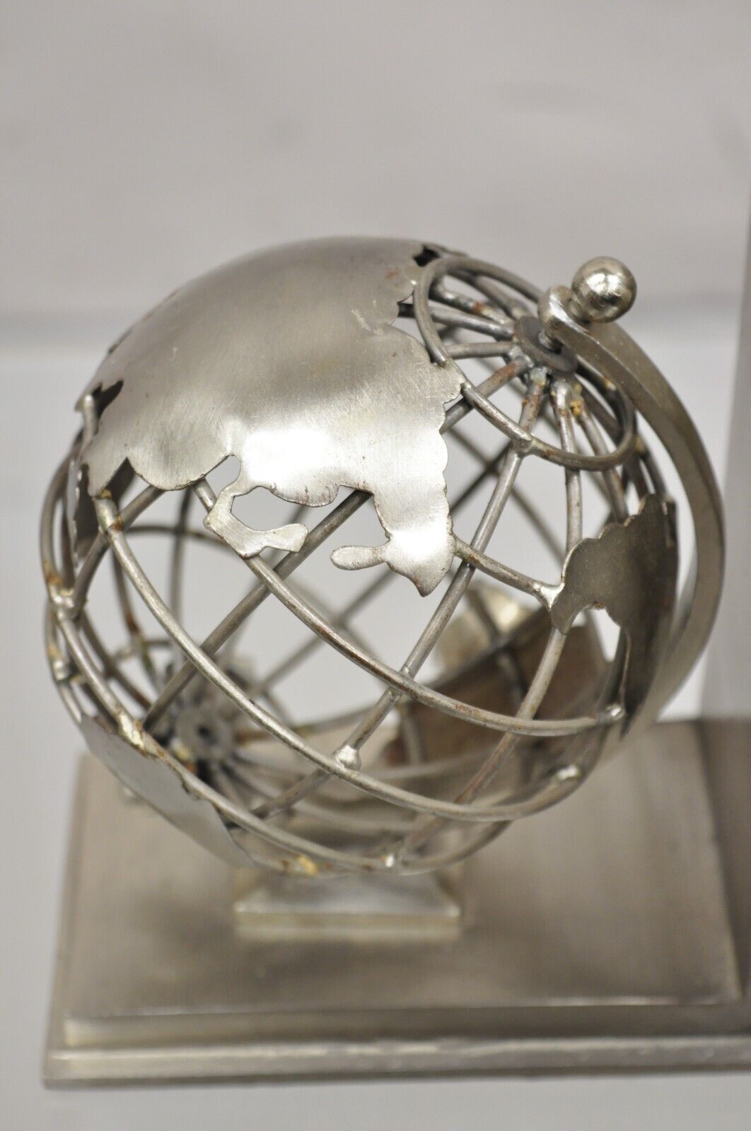 Restoration Hardware Industrial Modern Metal Spinning Globe Bookends - a Pair