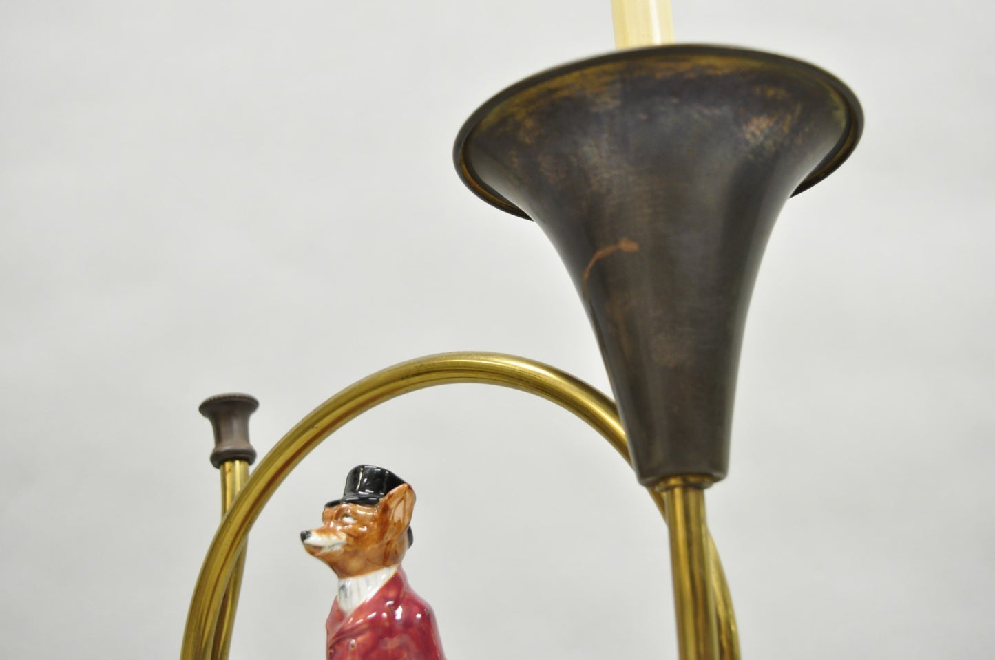 Vintage Equestrian Porcelain Snooty Mr Fox Brass Trumpet on Red Book Table Lamp