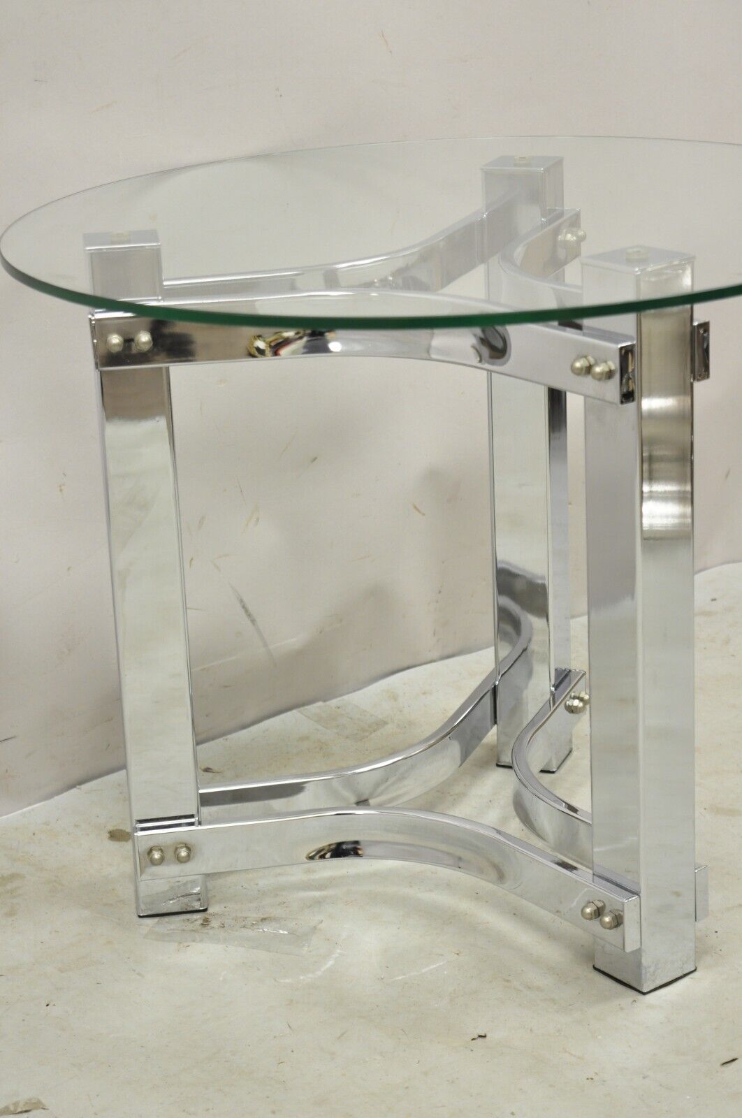 Vintage Chrome and Glass Mid Century Modern Space Age Round Accent Side Table