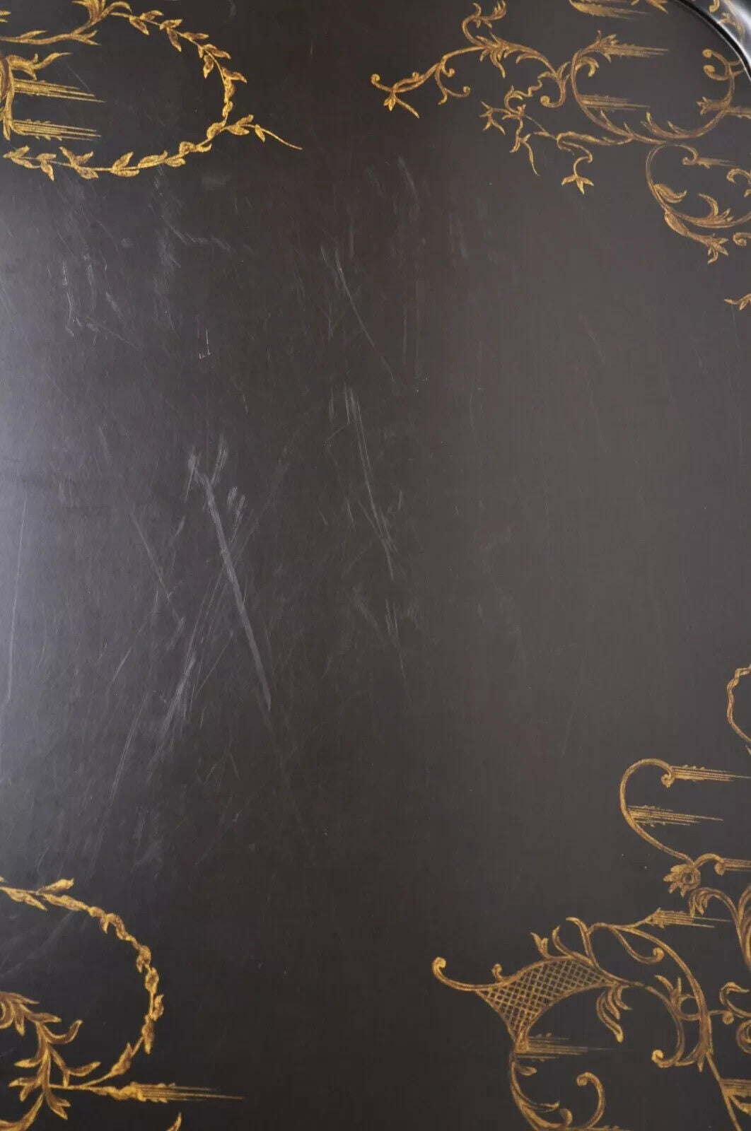 Chinoiserie Faux Bamboo Brown Lacquer Scallop Tray Top Coffee Cocktail Table