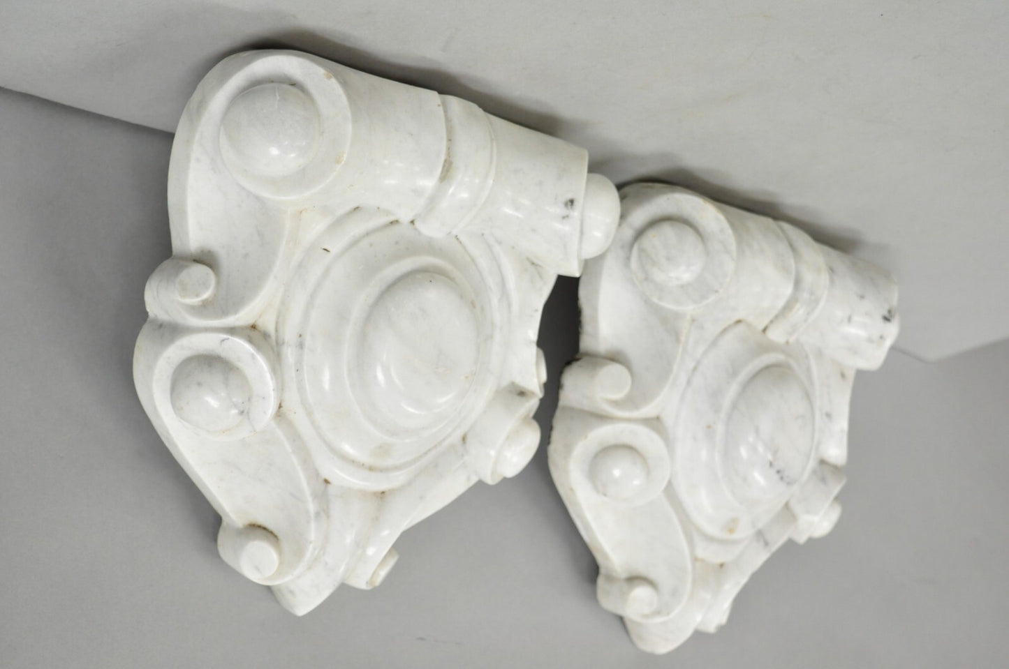 Antique Neoclassical Carved Marble Mantel Keystone Architectural Element - Pair