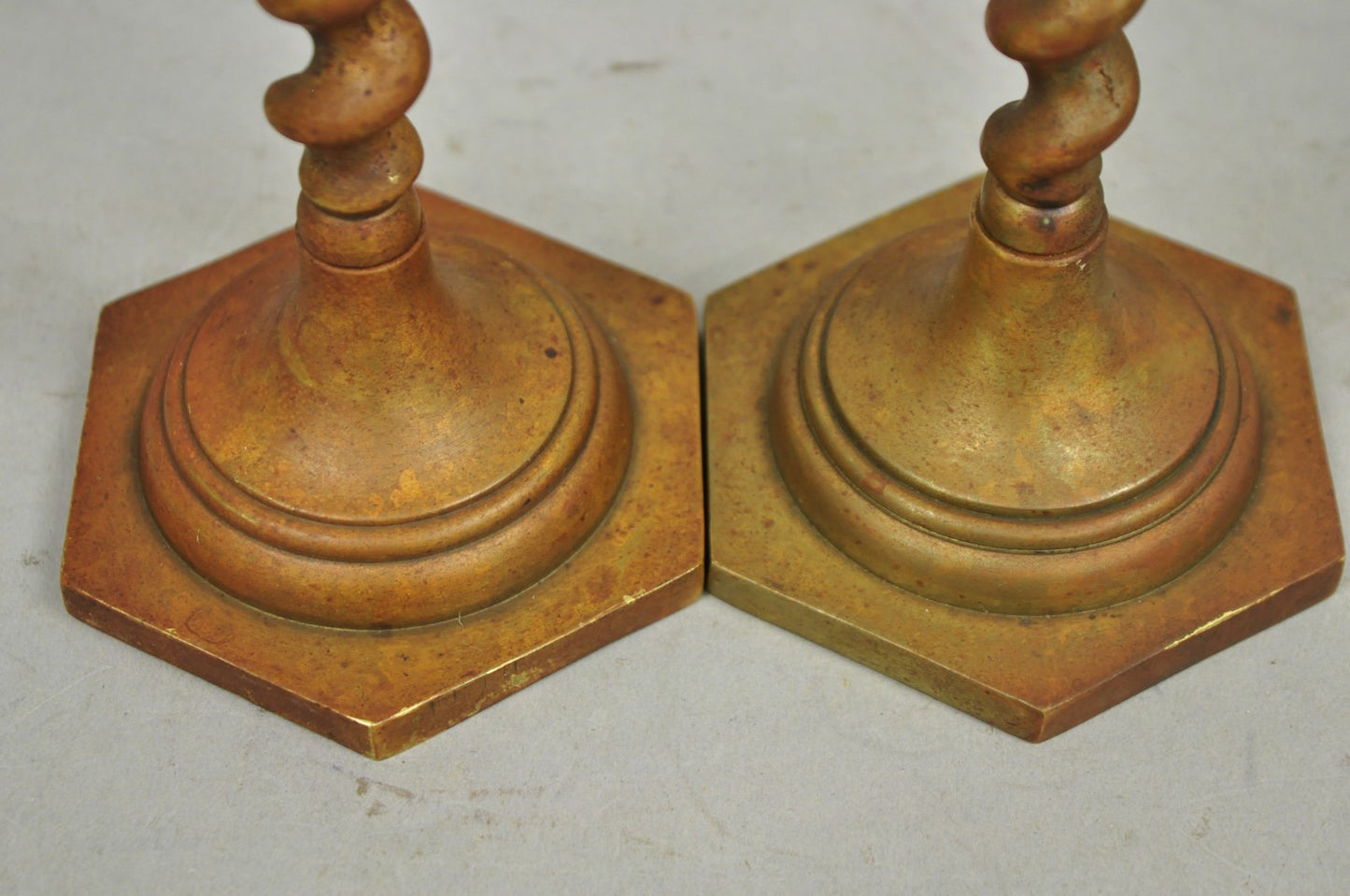 Vintage English Regency Small Patinated Bronze Barley Twist Candlesticks a Pair
