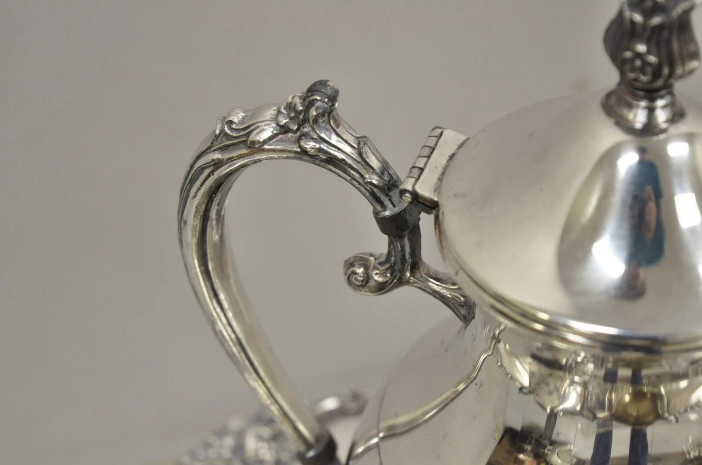 Vintage FB Rogers Silver Plated Tea Set w/ Amston Round Serving Tray - 4 Pc Set