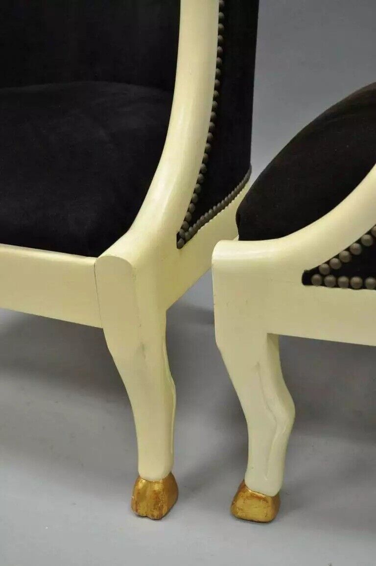 Vintage Regency Neoclassical Style Ram's Head Hoof Feet Club Chairs - a Pair