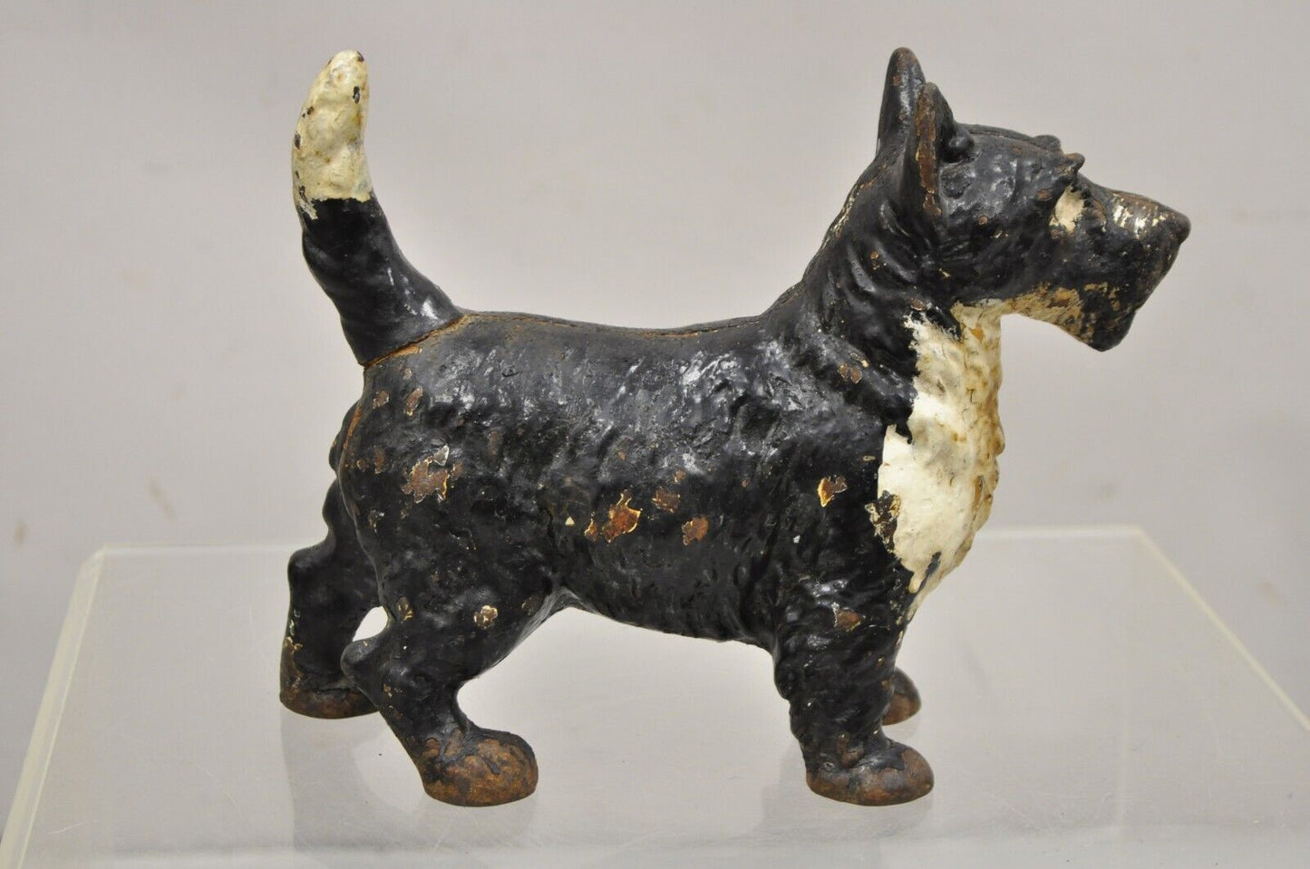 Antique Victorian Cast Iron Small Scottie Dog Metal Black Painted Door Stop