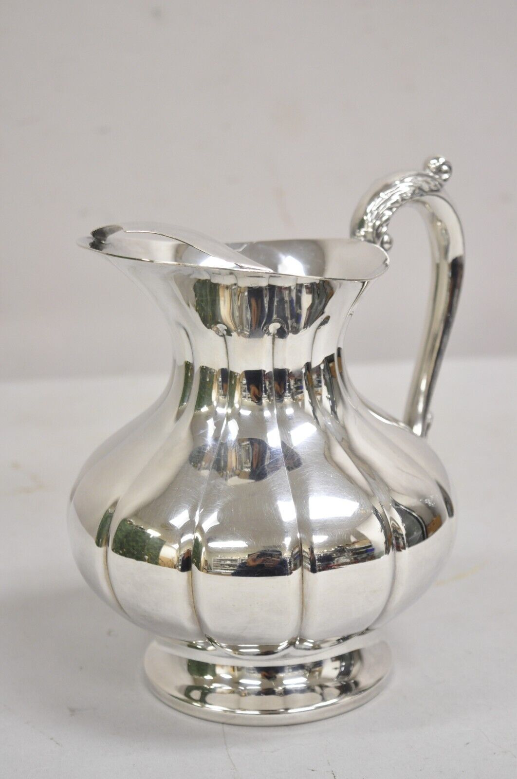 Vintage Art Deco Silver Plated Bulbous Footed Water Pitcher with Handle