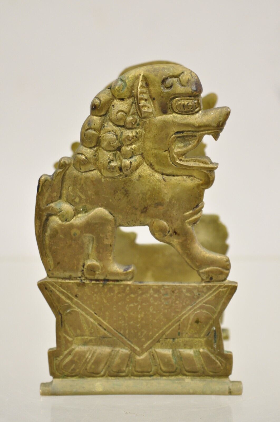 Vintage Chinese Foo Dog Solid Brass Figural Bookend