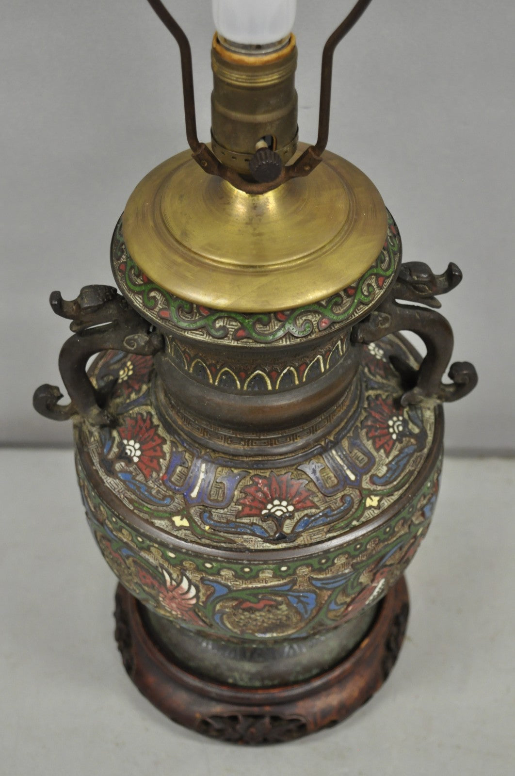 Antique Chinese Porcelain Enamel Bronze Oriental Cloisonne Champleve Table Lamp