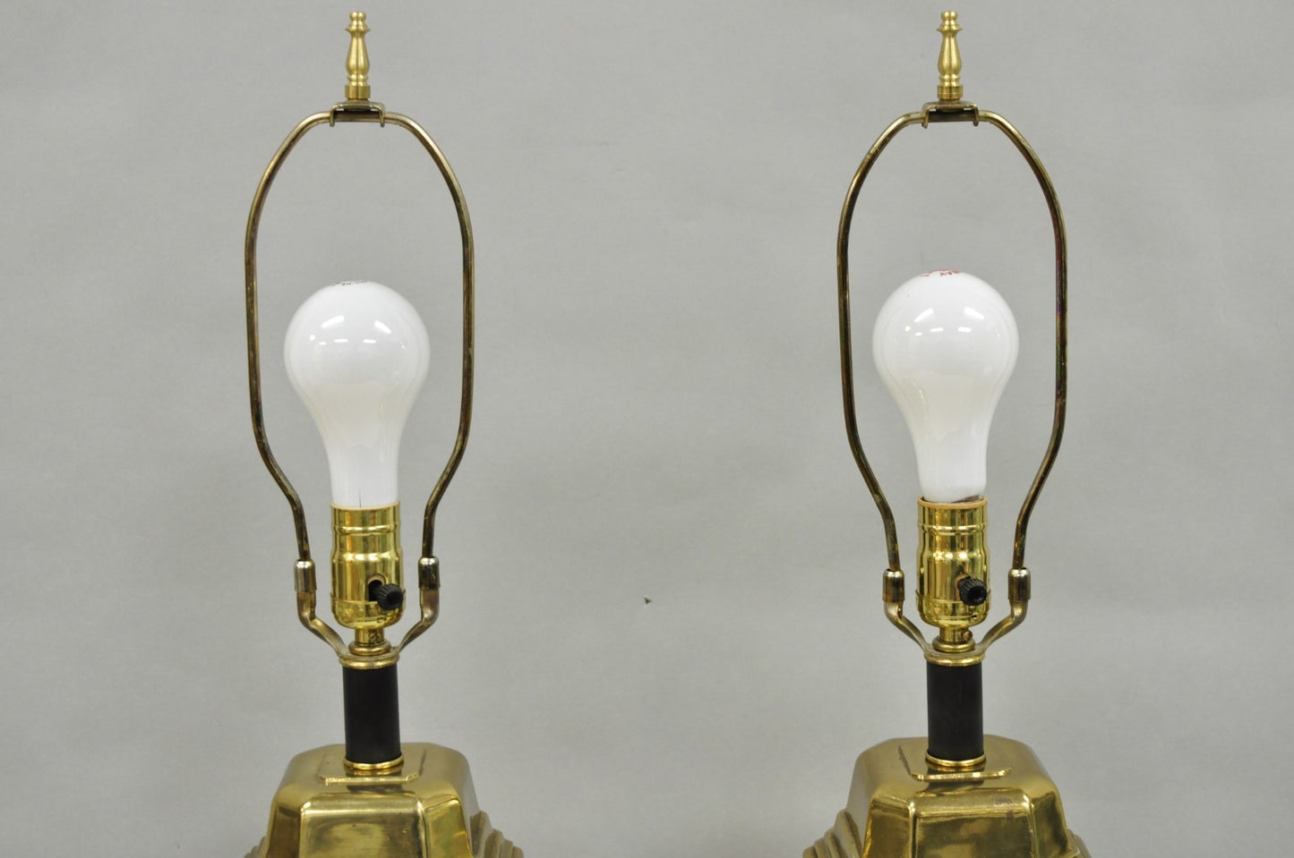 Vintage Chinoiserie Chinese Ginger Jar Brass Plated Metal Table Lamps - a Pair