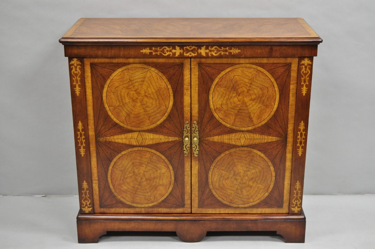 John Richard English Georgian Style Burl Wood Inlay Sidebsioard Credenza Cabinet