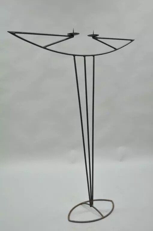 Vintage Art Nouveau Deco Wrought Iron Tall Floor Candle Holder Stand Candelabra