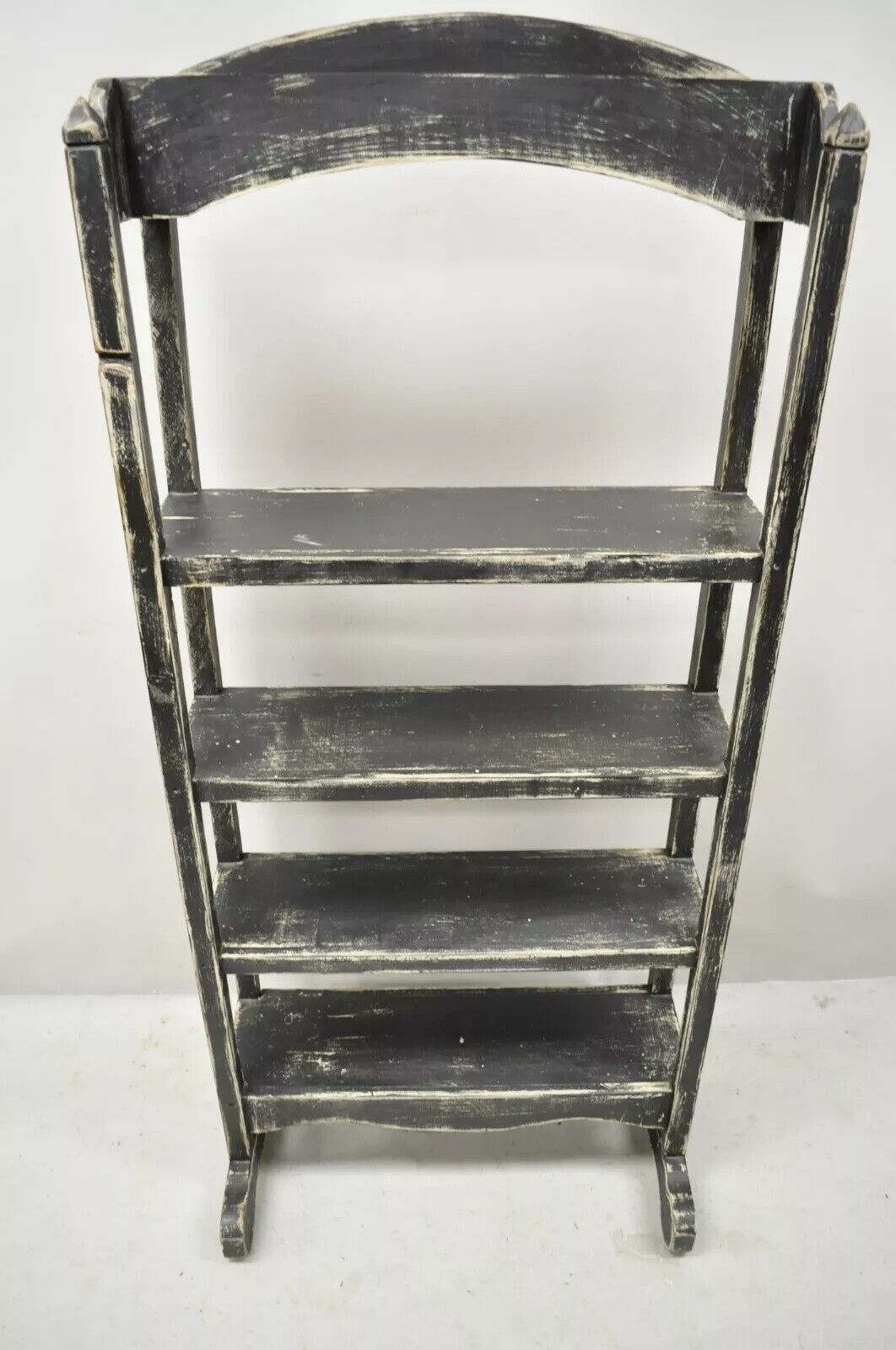 French Country Provincial Black & White Distress Painted Bookcase Display Stand