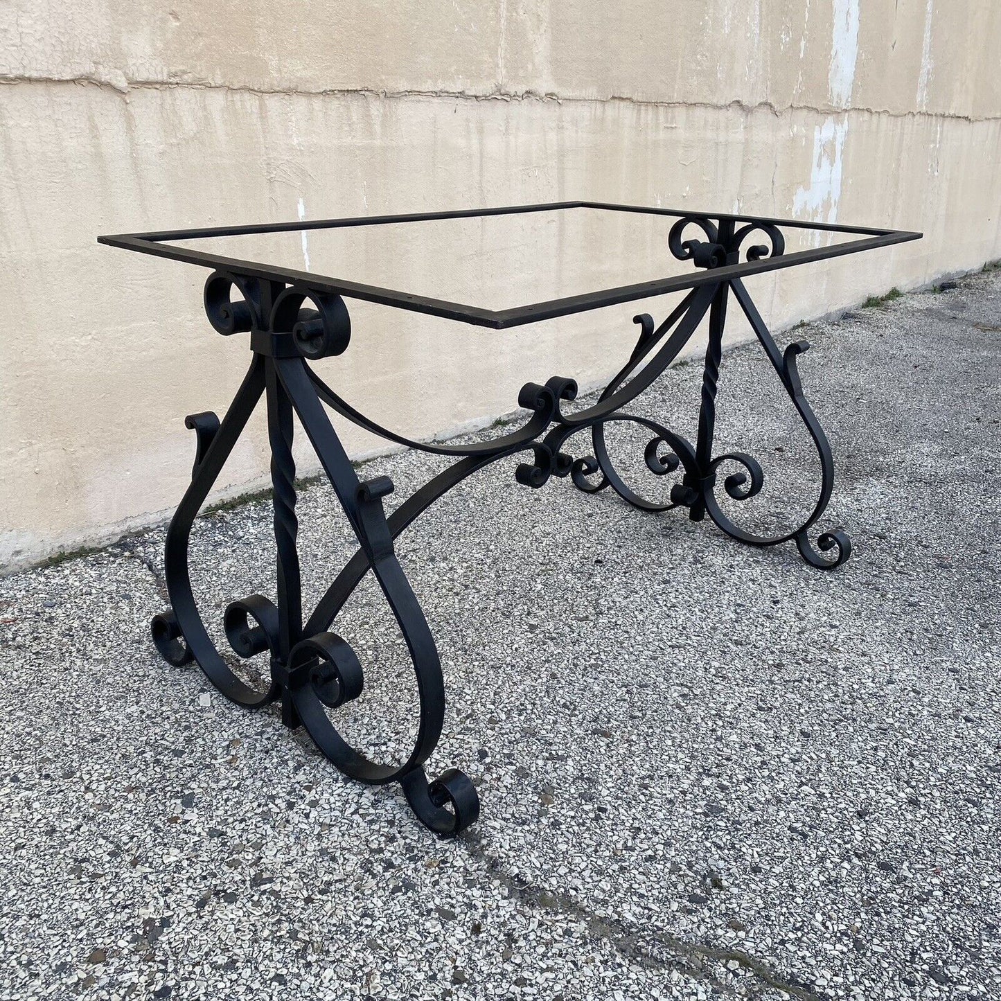 Vintage French Art Nouveau Style Black Wrought Iron Scrolling Dining Table Base