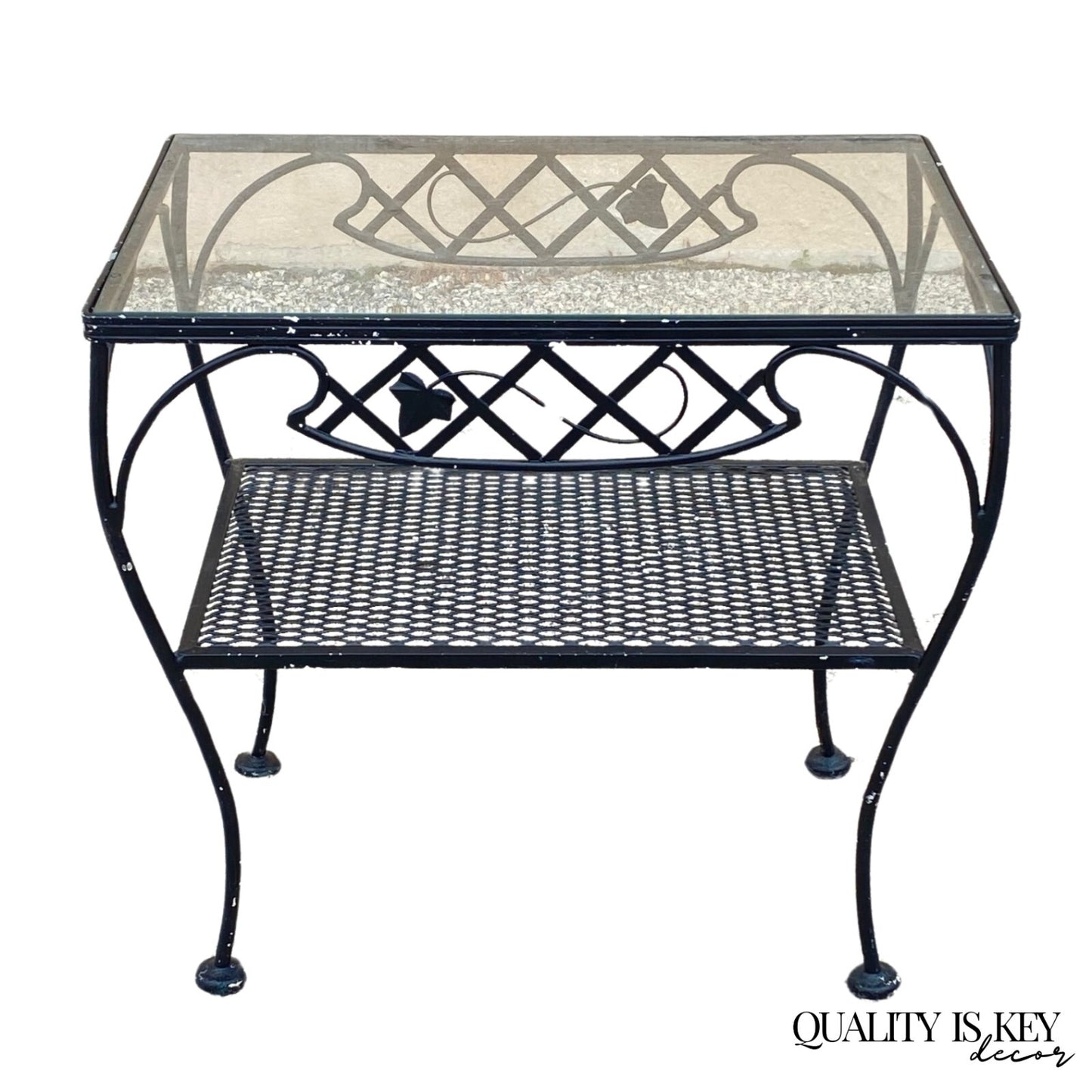 Vintage Wrought Iron Meadowcraft Salterini Style 2 Tier Garden Patio Side Table