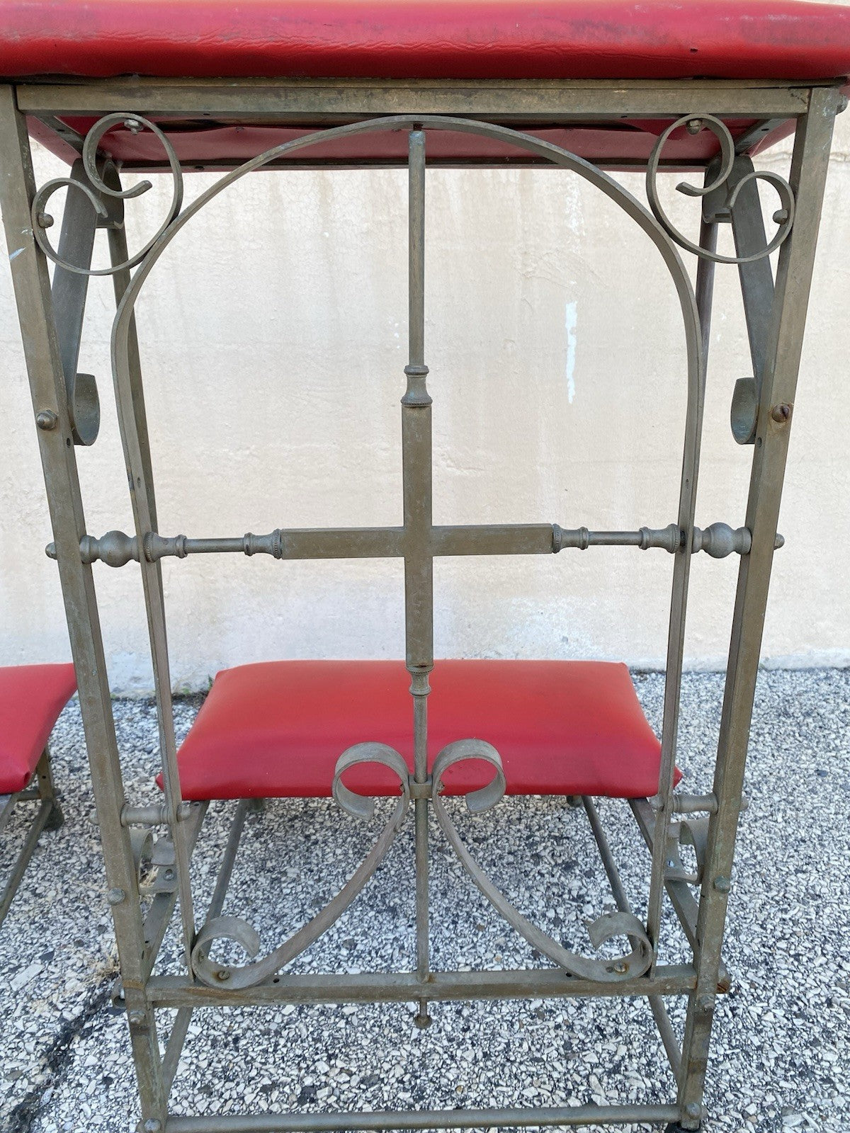 Antique Spanish Gothic Wrought Iron Kneeler Prie Dieu Prayer Benches - a Pair