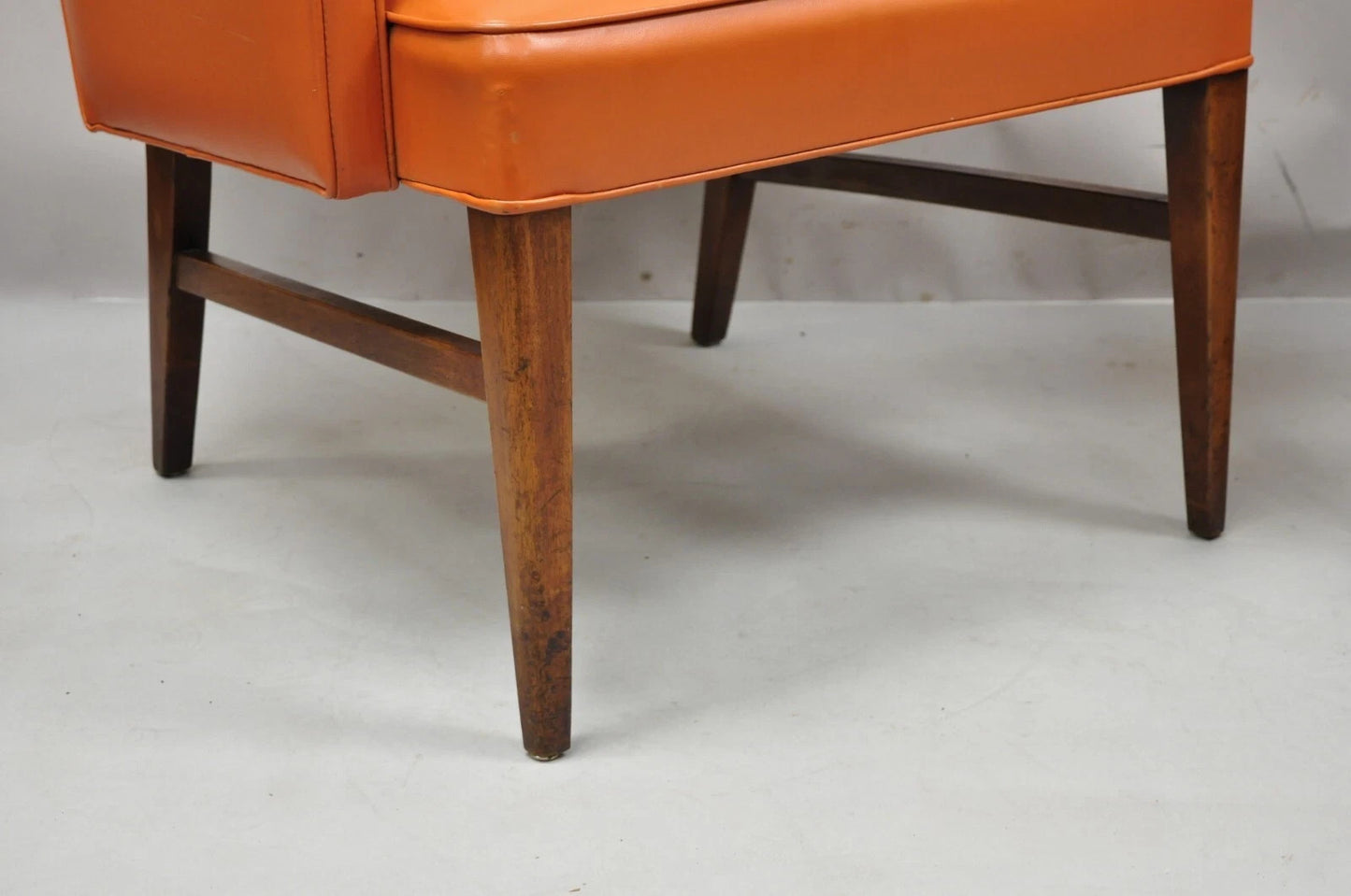 Vintage Mid Century Modern Walnut Jens Risom Style Orange Lounge Chairs -a Pair