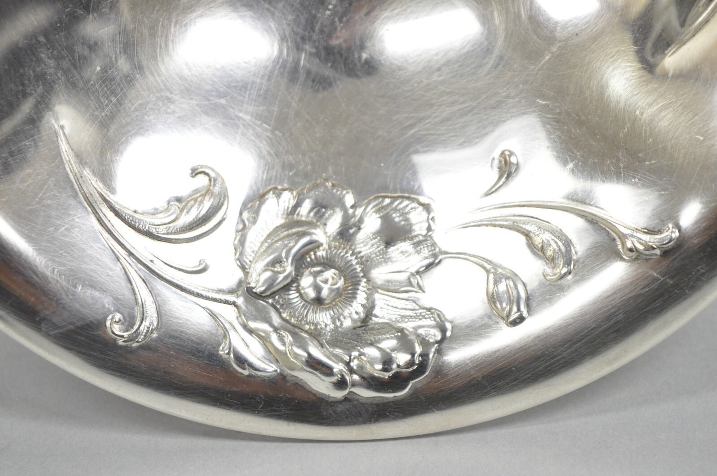 Antique Victorian Floral Repousse WMA Rogers Silver Plated Footed Compote Dish