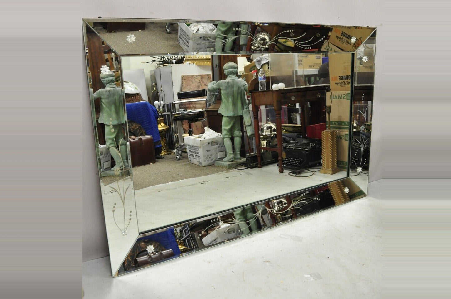 Vintage Hollywood Regency Venetian Style Etched Frame 42x66 Wall Mirror