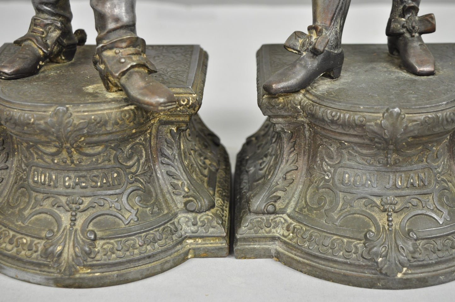 Antique French Renaissance Don Juan & Don Cesar Spelter Metal Sculptures 2 Pcs